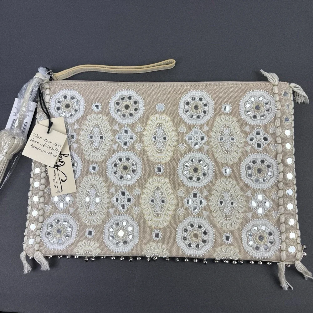 Angel By L. Martino Clutch Jeweled Crystal Sparkly Tassel Boho Moroccan Glam NEW
